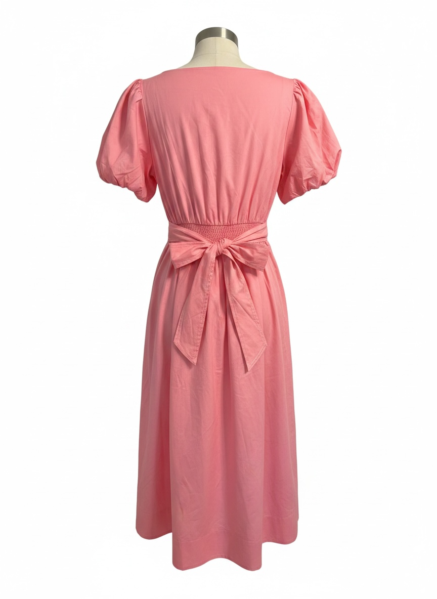 Pink Puff Sleeve Midi Dress