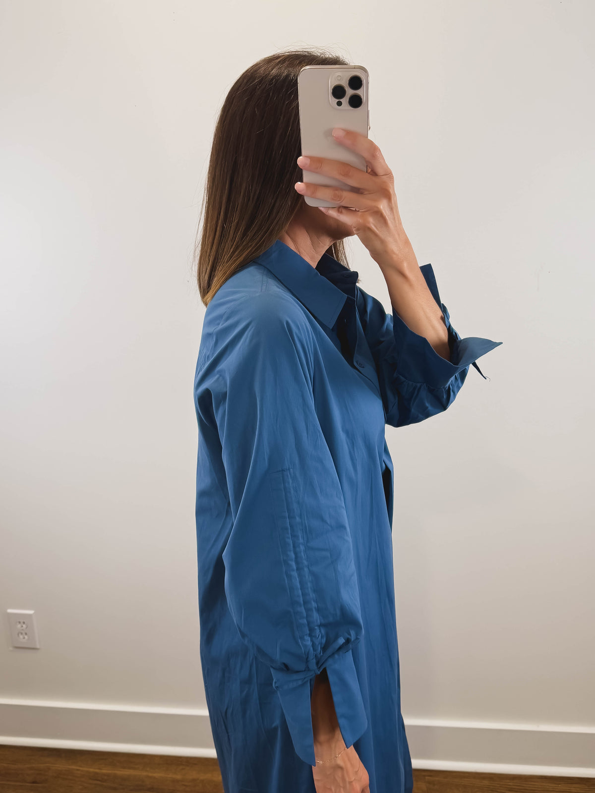 The Misty Morning Dress | Blue Collared Long Sleeve Midi Dress