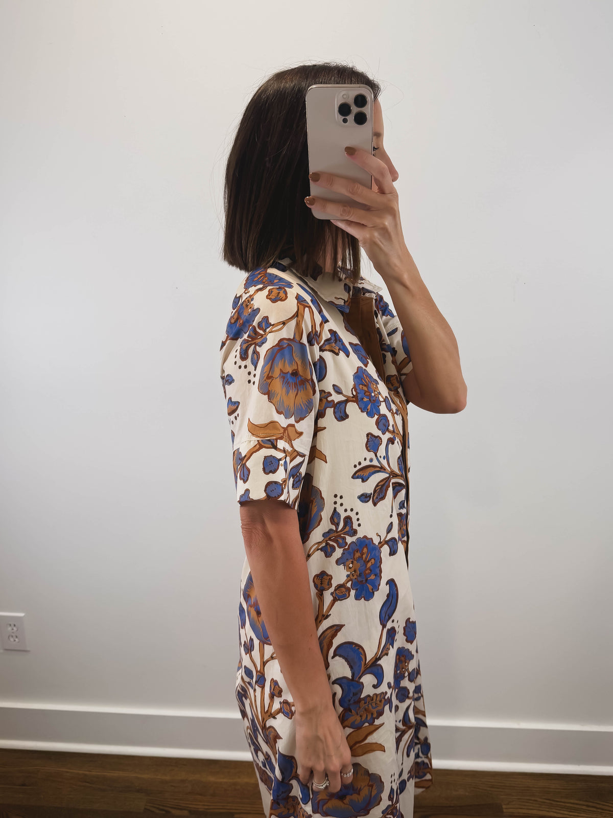 The Amber Bloom Dress | Cream Botanical Midi Shirt Dress