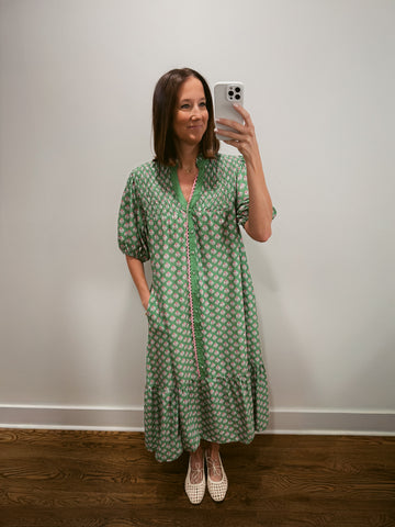 Emerald Blossom Midi Dress