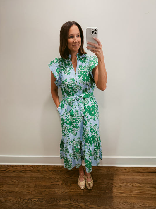 The Green Floral Eyelet Midi Dress