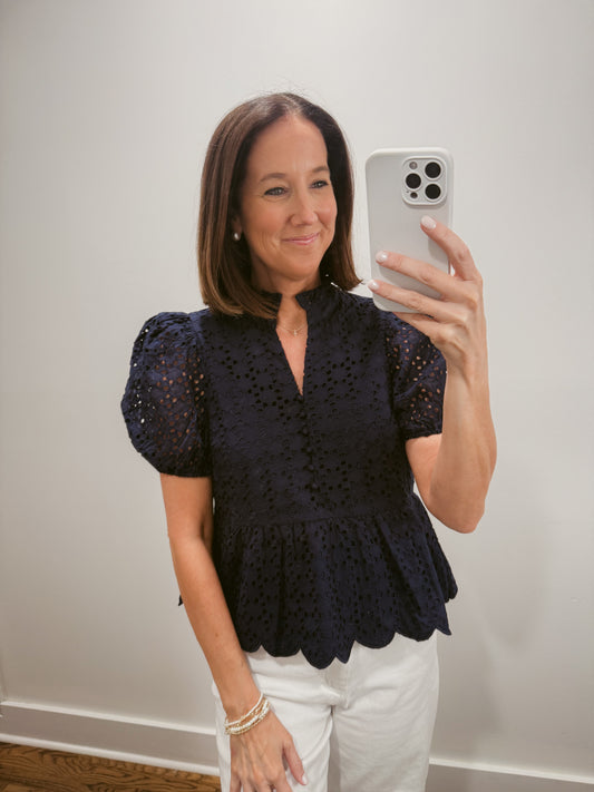 The Eyelet Blouse in Navy
