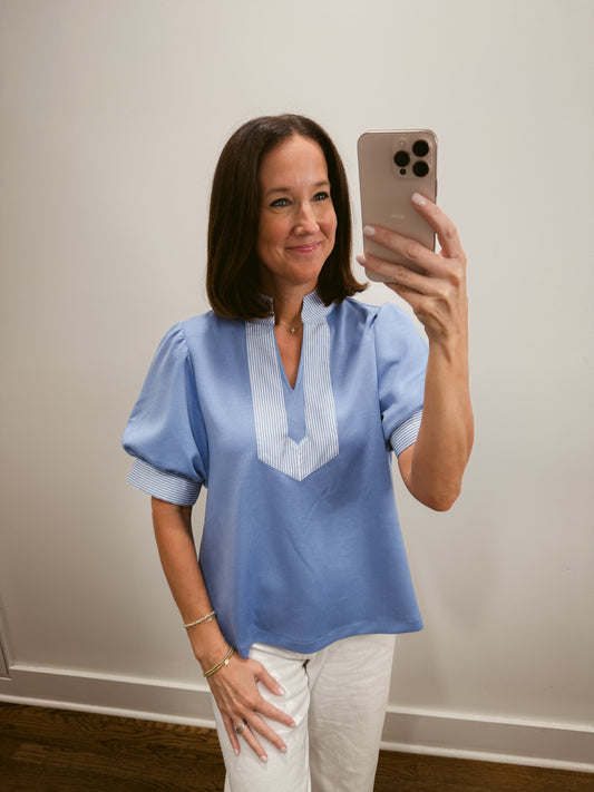 Blue Stripe Collar Blouse