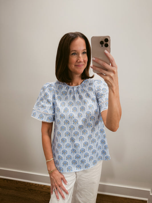 Blue Willow Print Blouse