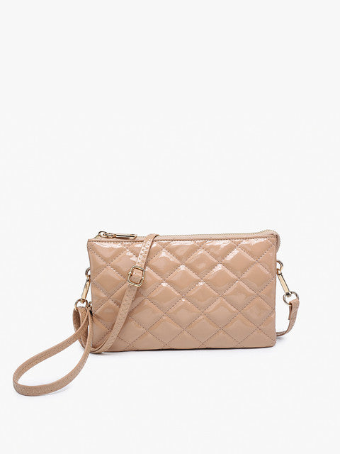 Riley High Gloss Quilted 3 Compartment Crossbody/Wristlet