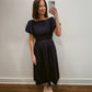 Navy Puff Sleeve Midi Dress