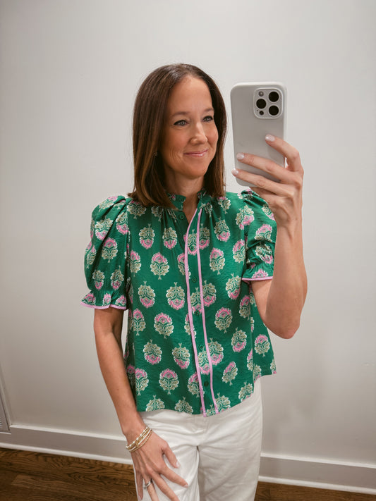 Emerald Garden Block Print Blouse