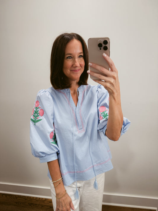 Petal Stitch Puff Sleeve Blouse