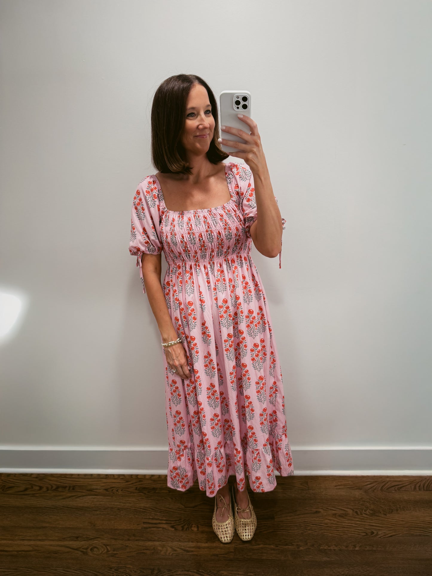 The Rosy Garden Smocked Midi Dress