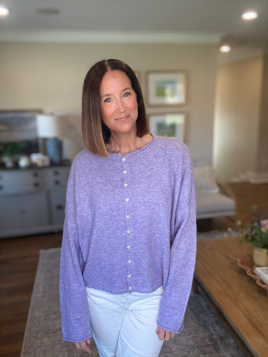 The Heart Button Piper Cardigan in Lavender