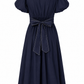 Navy Puff Sleeve Midi Dress