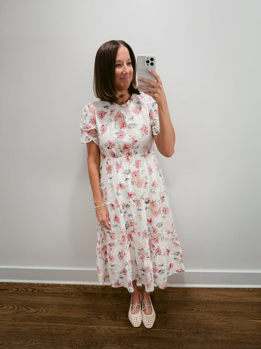 The Blush Garden Eyelet Midi Dress
