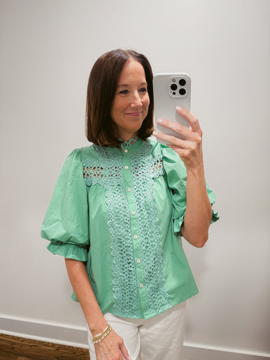 The Balloon Sleeve Blouse in Mint