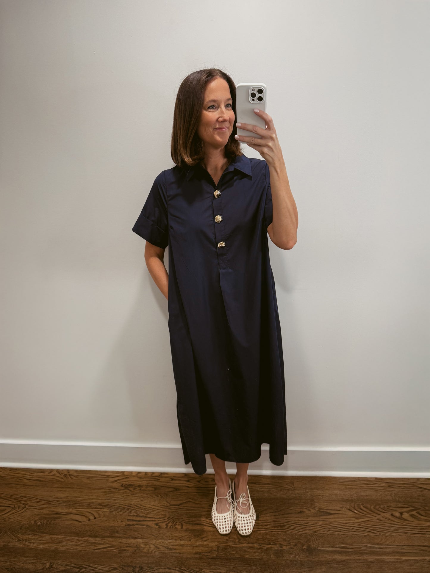 Bluebell Button Midi Dress in Navy