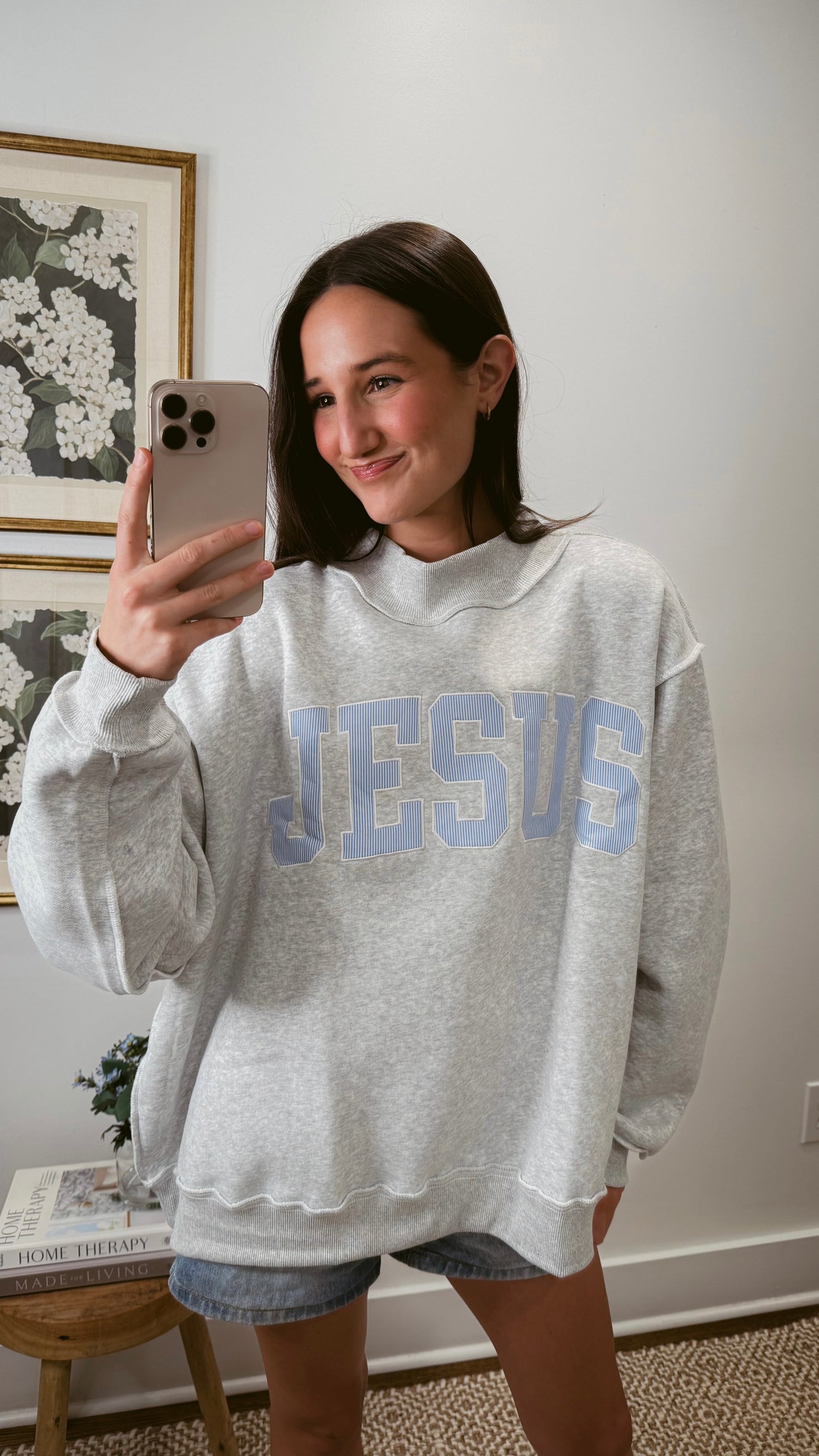Striped Oversized Mock Neck Jesus Sweatshirt