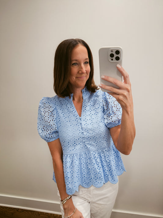 The Eyelet Blouse in Sky Blue