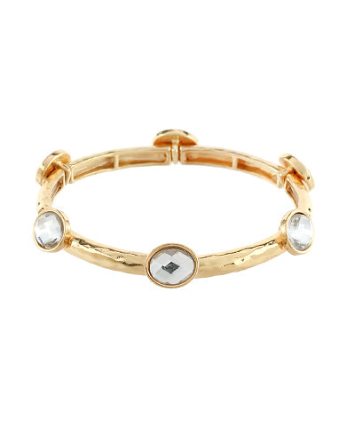 Clear Diamond Oval Glass Station Bangle Bracelet