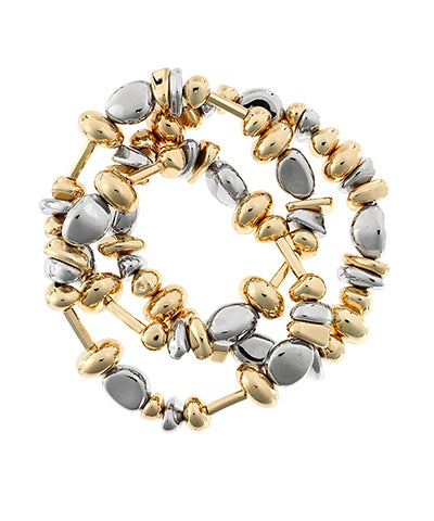 Gold and Rhodium Beaded Bracelet Stack