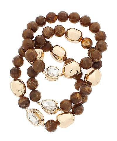 Three Row Oval Stone and Faceted Bead Bracelet