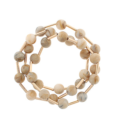 Three Row Marble Bead and Bar Bracelet