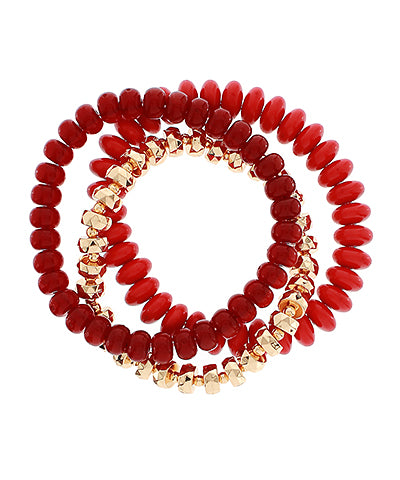 3 Row Multi Beaded Bracelet in Red