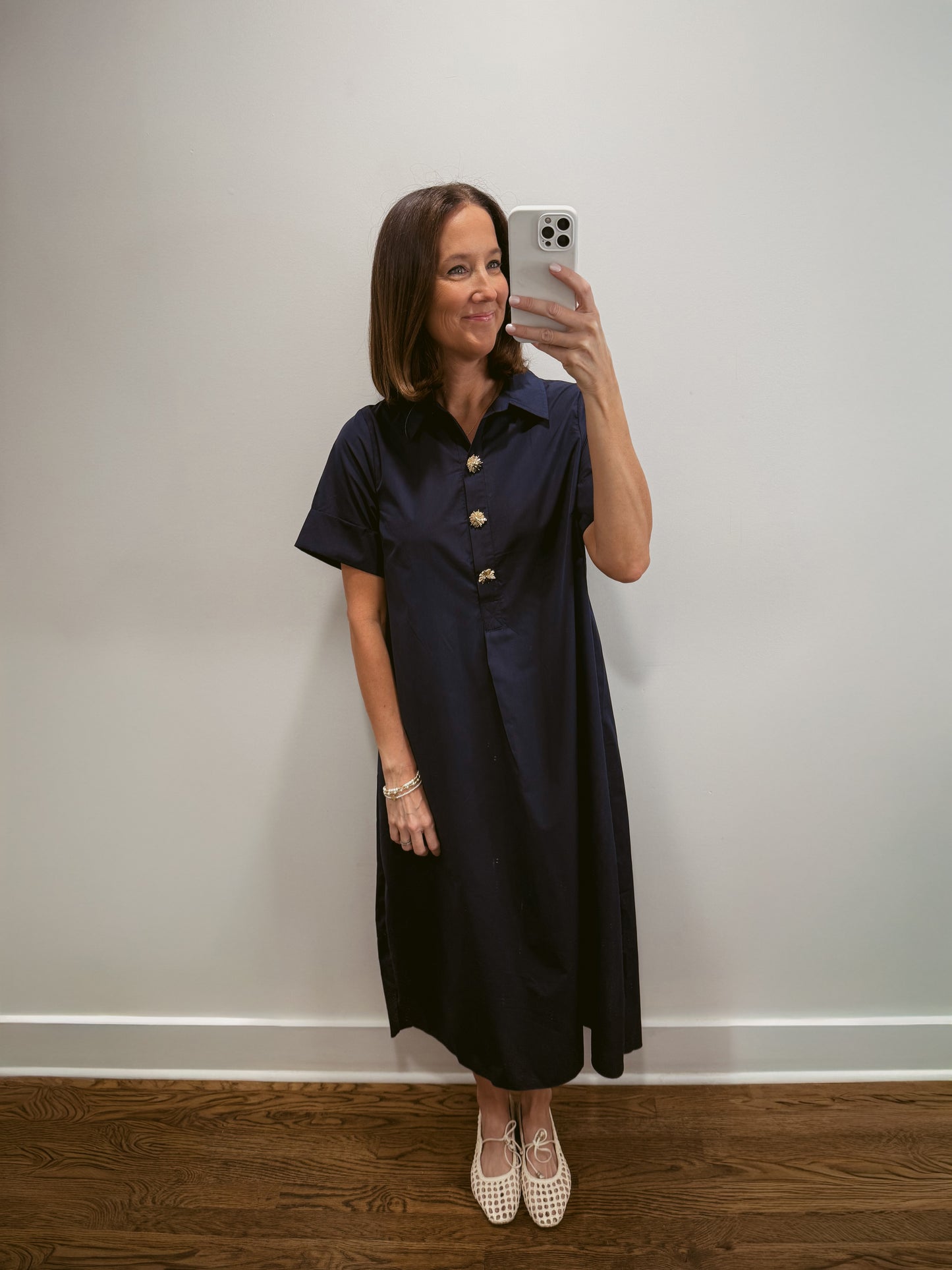Bluebell Button Midi Dress in Navy