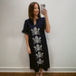 Navy Embroidered Shift Dress