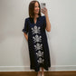 Navy Embroidered Shift Dress