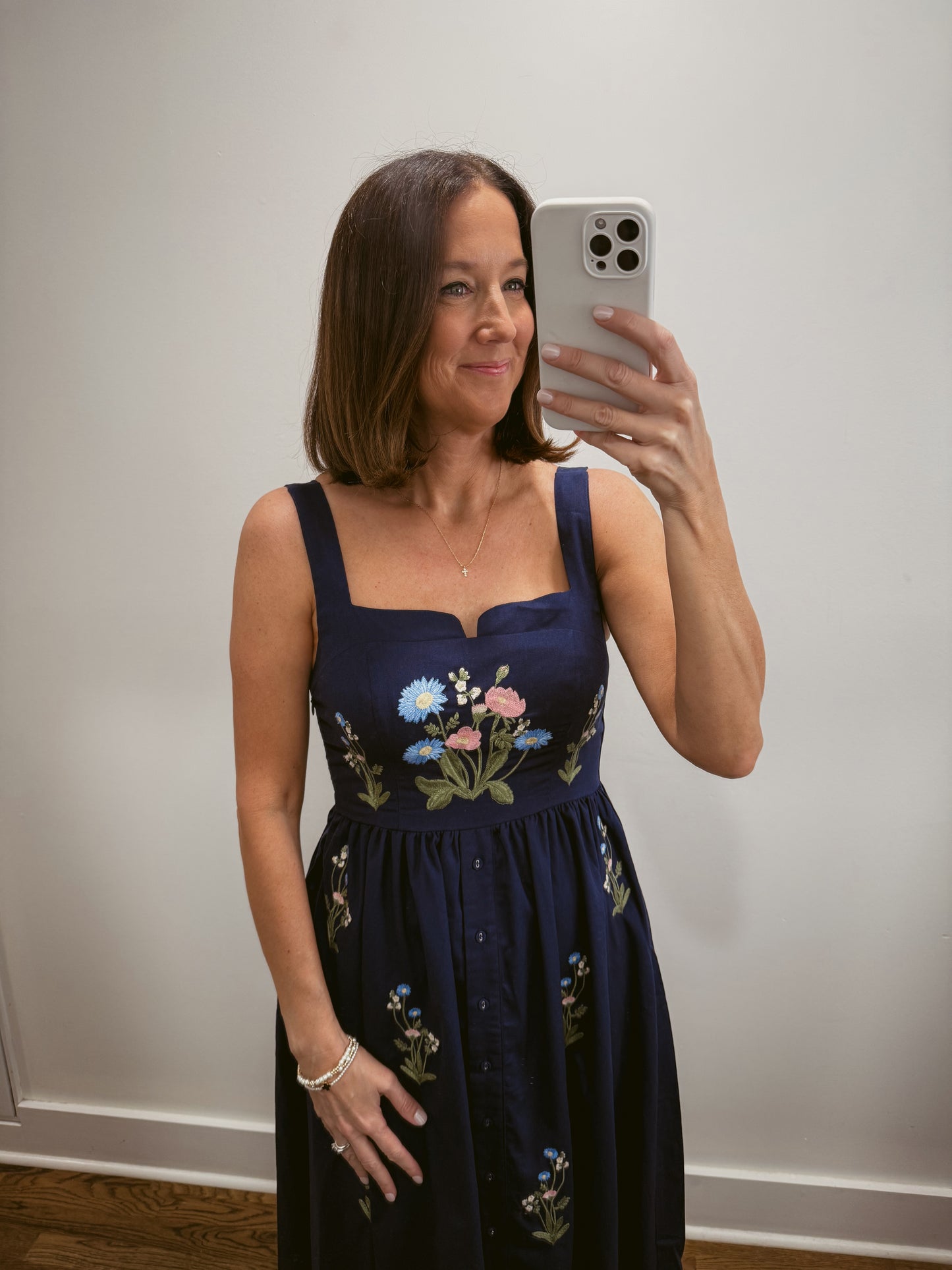 Navy Wildflower Embroidered Midi Dress