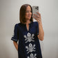 Navy Embroidered Shift Dress