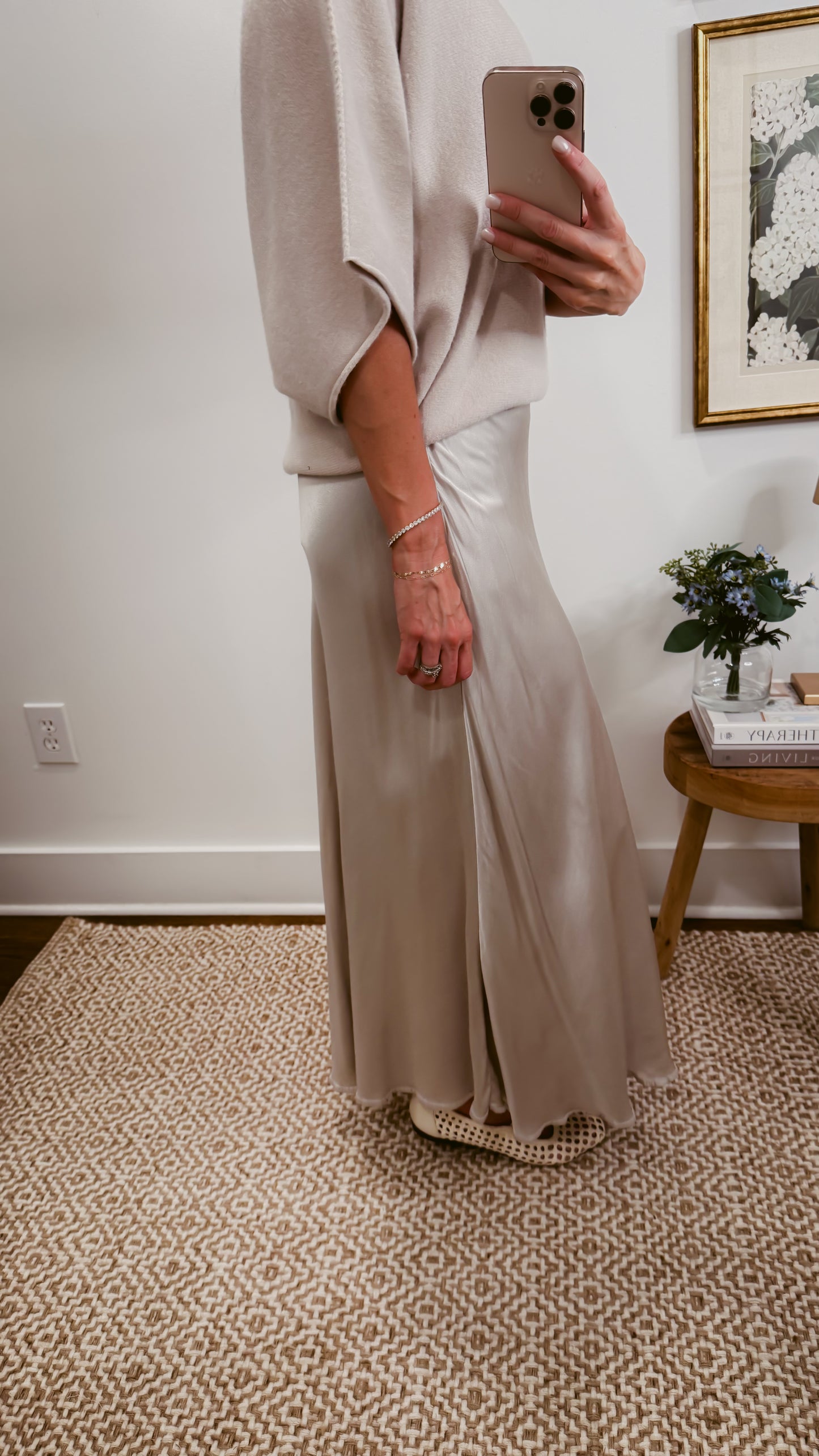 Satin Grace Skirt in Beige
