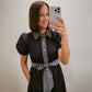 The Navy Puff Sleeve Midi Dress