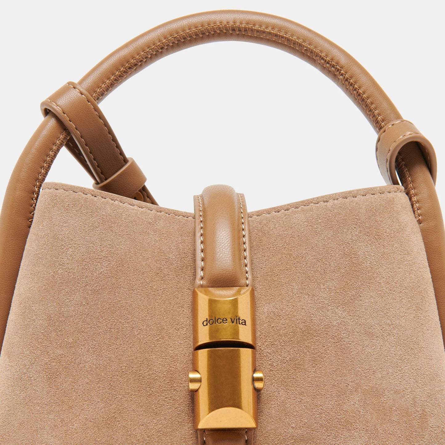 The Neve Mini Bucket Bag in Taupe Suede