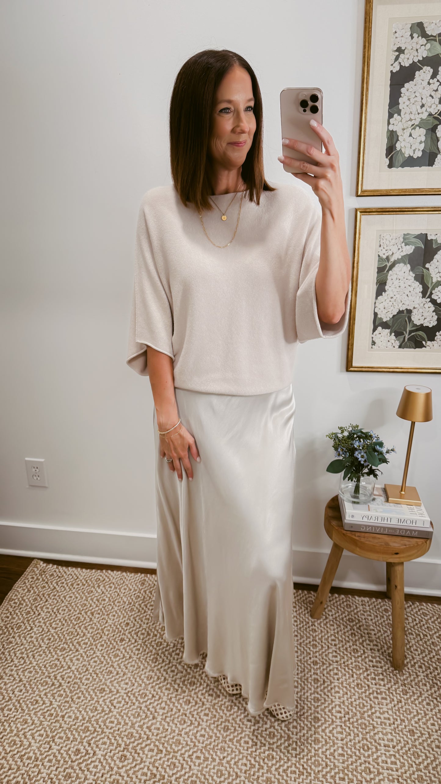 Satin Grace Skirt in Beige