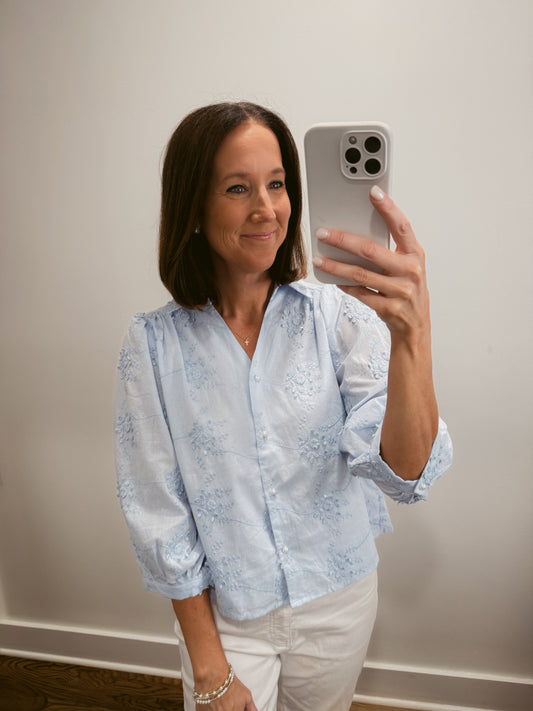 The Sky Blue Pearl Button Blouse