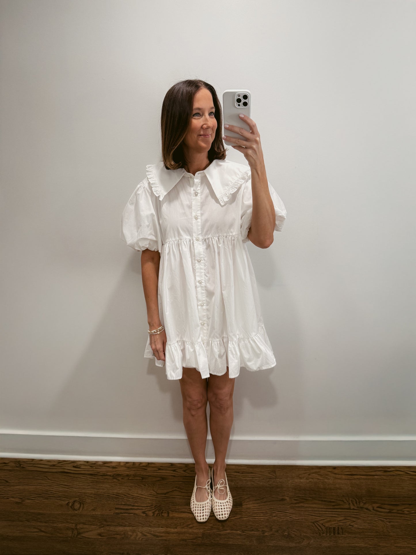 White Ruffle Collar Mini Dress