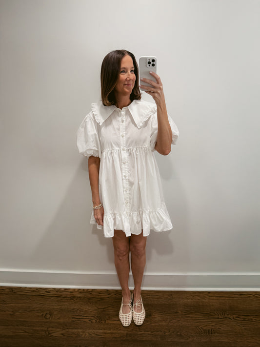 White Ruffle Collar Mini Dress
