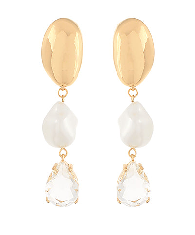 Linear Organic Oval and Pearl Earrings