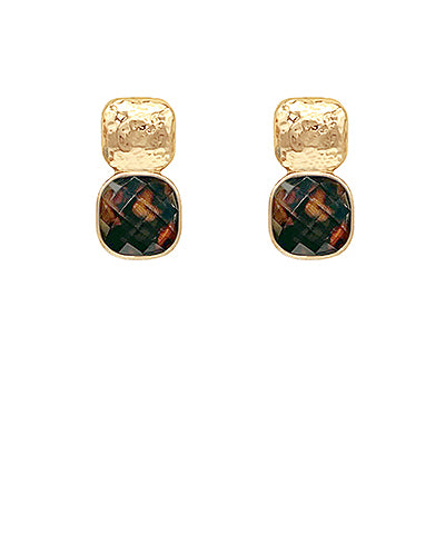 Tortoise Faceted Stone Square Earrings