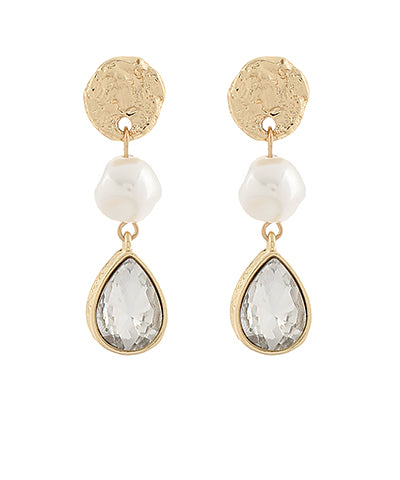 Gold Pearl and Diamond Tiered Earrings