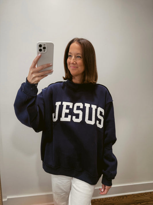 The Jesus Mockneck Oversized Sweatshirt in Navy