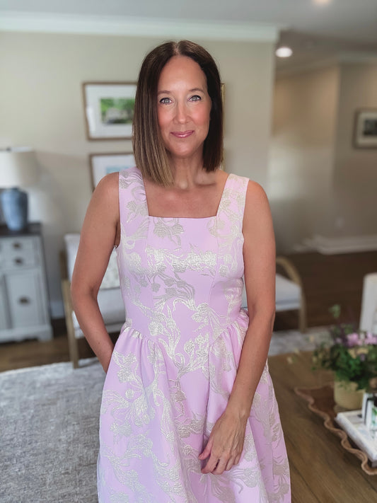 The Jacquard Midi Dress in Pink