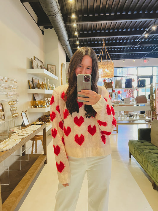 The Cupid Sweater in Cream and Red