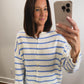 Striped Piper Cardigan in Ivory/Blue