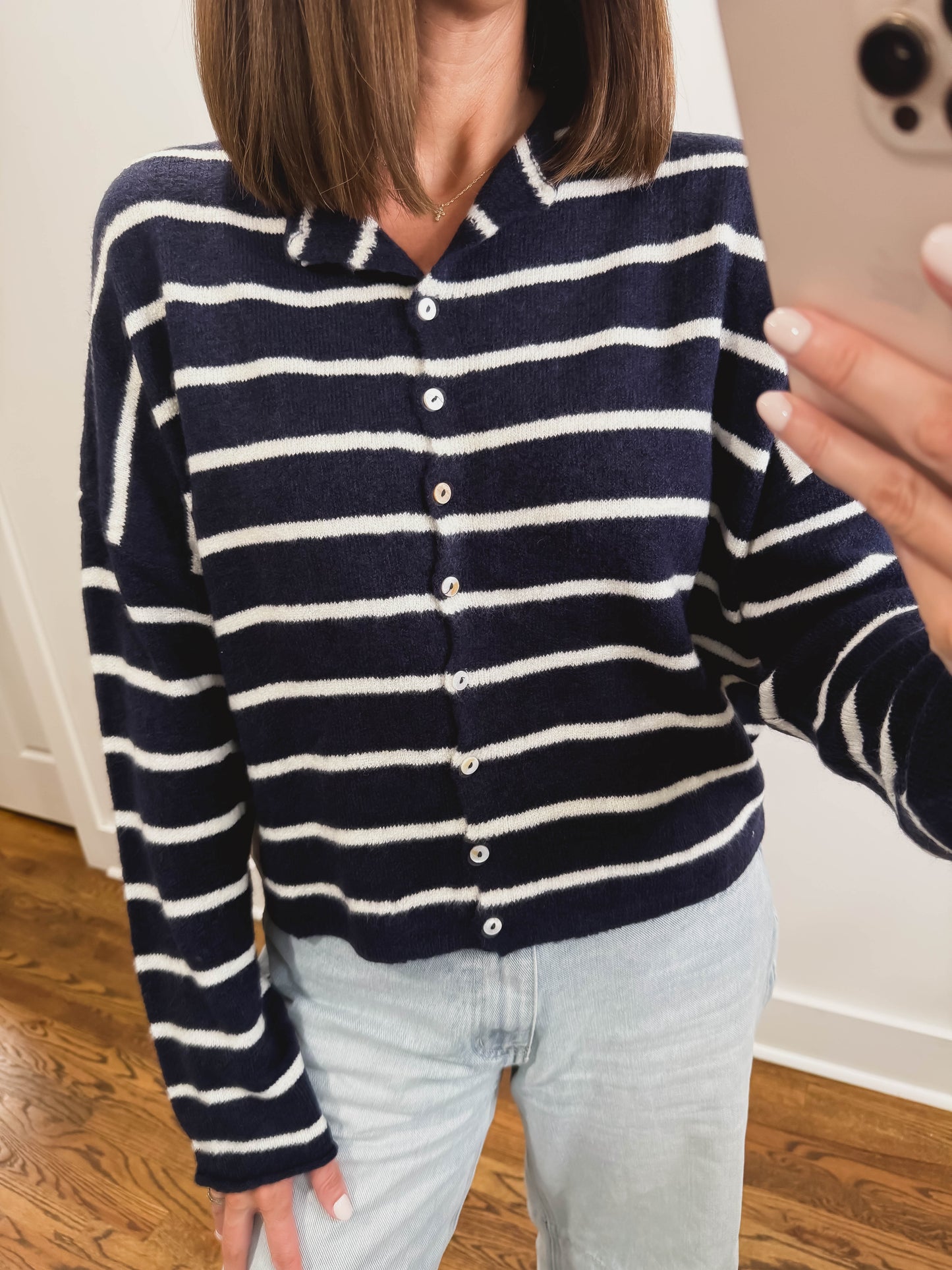 Striped Piper Cardigan in Midnight