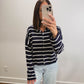Striped Piper Cardigan in Midnight