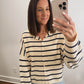 Striped Piper Cardigan in Natural/Navy