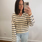 Striped Piper Cardigan in Natural/Navy