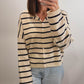Striped Piper Cardigan in Natural/Navy