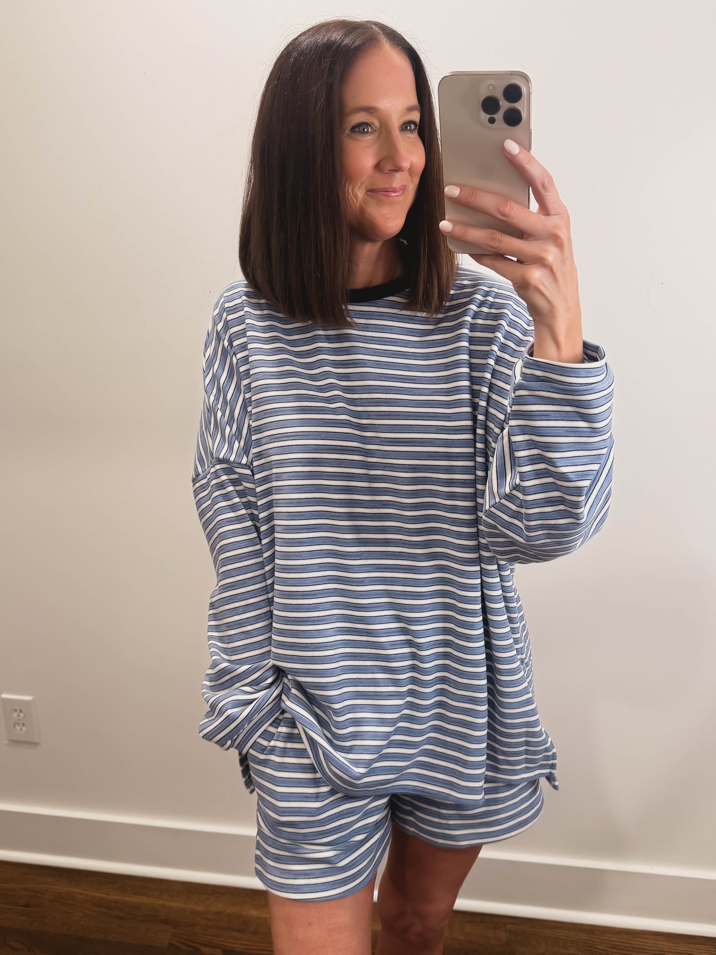 The Morgan Striped Oversized Long Sleeve Top in Blue